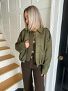 Leona Faux Suede Bomber Jacket - Khaki