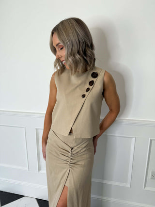 Pixie Linen Midi Skirt - Taupe