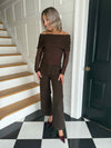 Paz Textured Lace Bardot Top - Brown