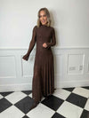 Riya Long Sleeve Diamante Maxi Dress - Brown