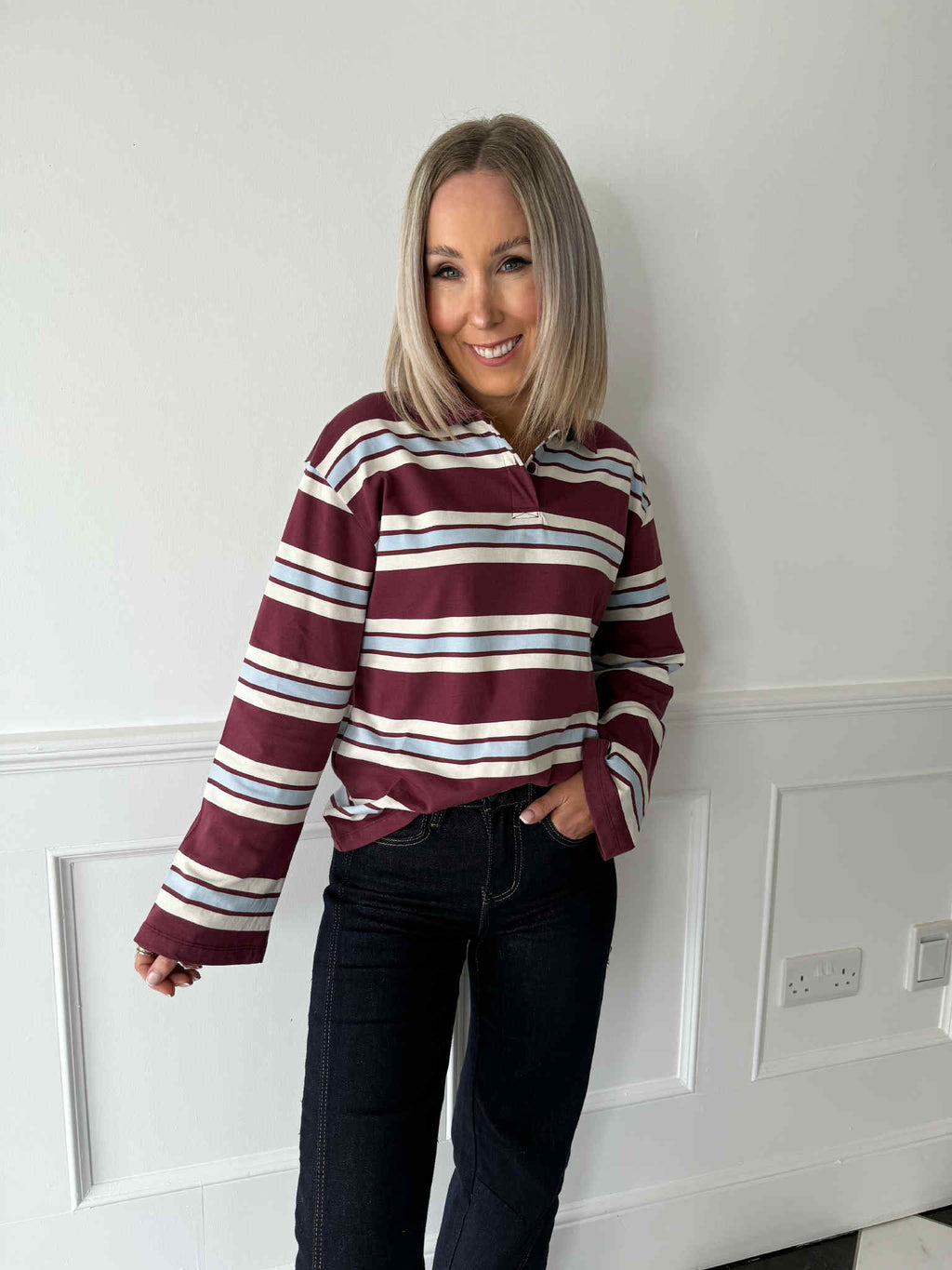 Aura Stripped Polo Shirt - Windsor Wine