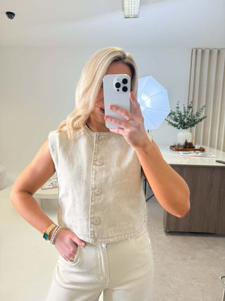Yaz Denim Waistcoat - Taupe