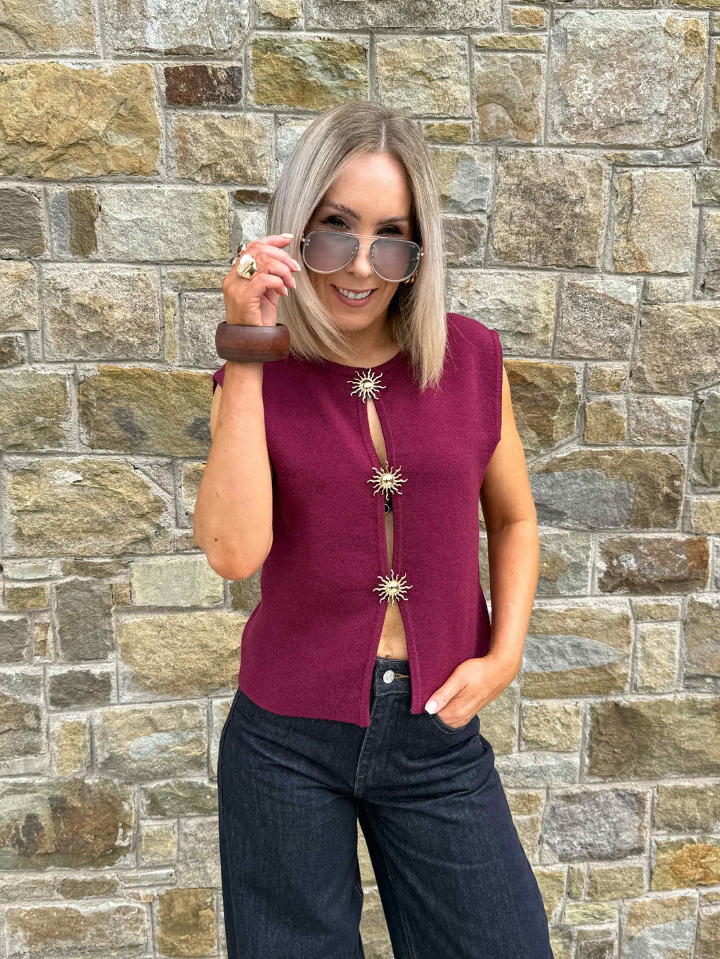 Roxane Knitted Waistcoat - Burgundy
