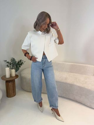 Jess Funnel Neck Short Blazer - Ecru