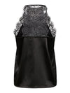 - V-neck with lace trim  - Spaghetti straps  - Lace racerback  - Satin fabric  - Regular fit