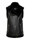 - Faux leather gilet - Asymmetric zip-up front - Oversized faux fur lapel - Sleeveless design with faux fur trim - Zipped chest pocket - Zipped side pockets