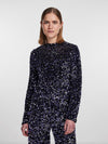 - Stand away collar  - Keyhole back fastening  - Long sleeves  - All-over sequin detail  - Slim fit - Colour: Black/Purple
