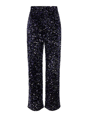 Kam Wide Leg Sequin Trousers - Black/Purple