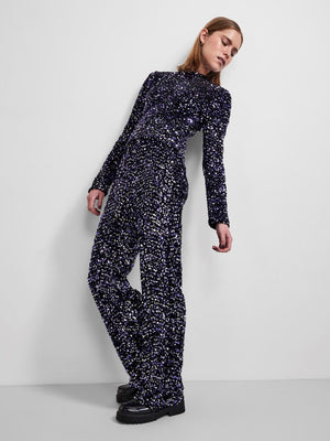 Kam Wide Leg Sequin Trousers - Black/Purple