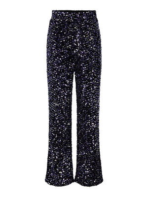 Kam Wide Leg Sequin Trousers - Black/Purple