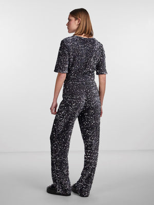 Kam Wide Leg Sequin Trousers - Magnet/Black/Silver