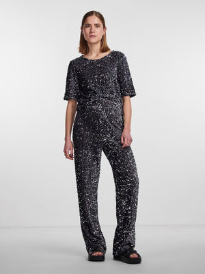 Kam Wide Leg Sequin Trousers - Magnet/Black/Silver