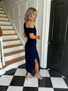 Donna Asymmetric Neckline Midi Dress Navy