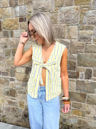 Billo Tie Denim Vest - Yellow Stripes