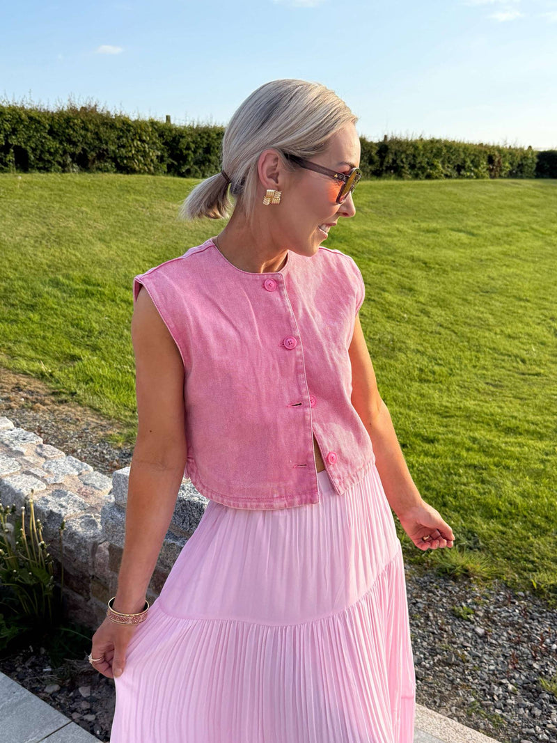 Yaz Denim Waistcoat - Fuchsia