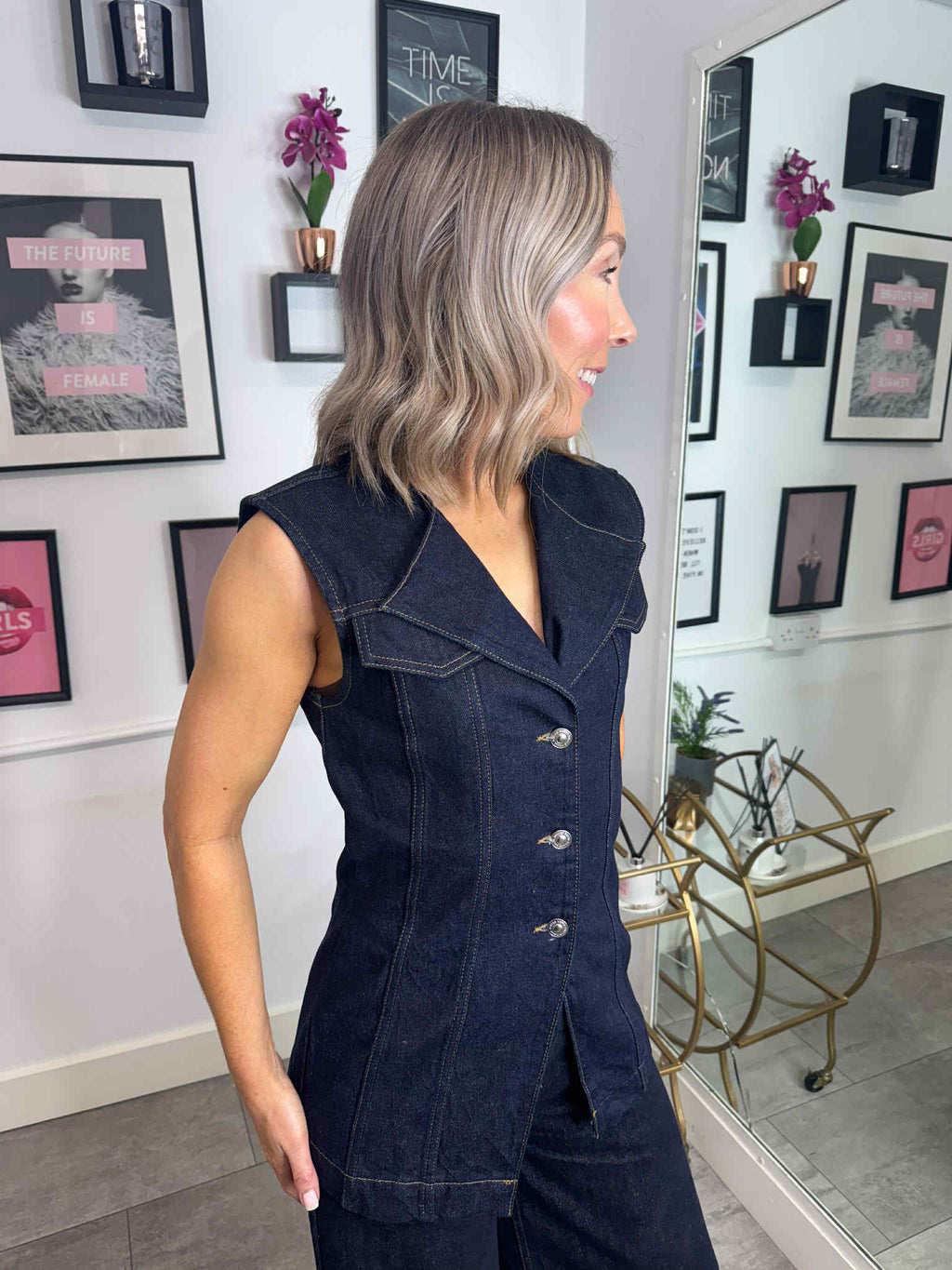 Nua Fitted Denim Waistcoat - Indigo