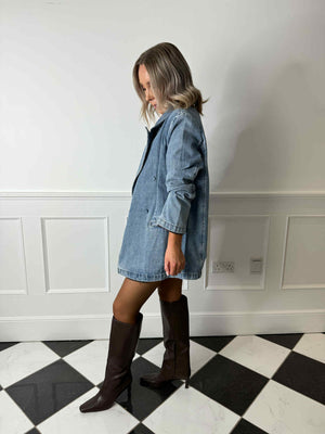 Viva Double Breasted Demin Blazer - Vintage Blue