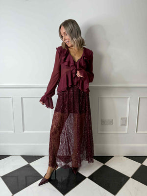 Neve Sheer Sequin Skirt - Wine