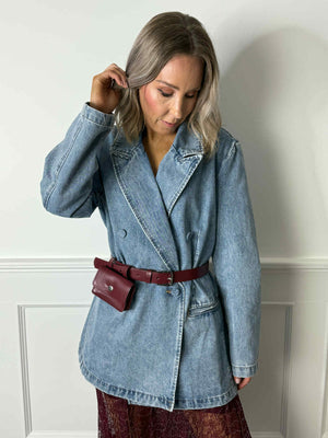 Viva Double Breasted Demin Blazer - Vintage Blue