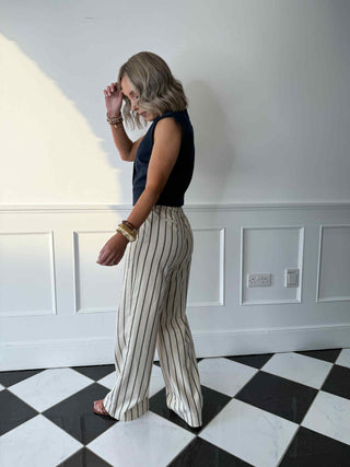 Lisa Wide Leg Trousers - Sandshell/Narrow Black