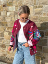 Indie Collarless Embroidered Jacket - Burgundy