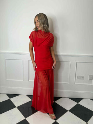 Blair Sheer Mesh Maxi Dress - Red