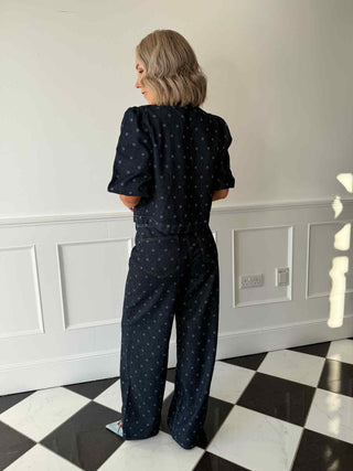 Pal 2/4 Dot Denim Top - Dark Blue Denim