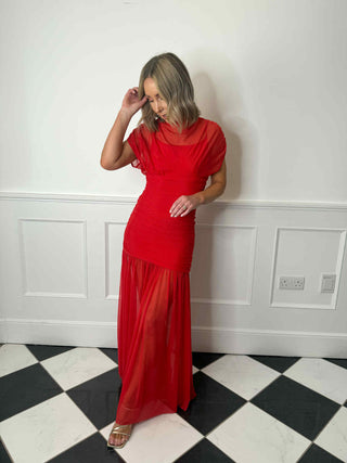 Blair Sheer Mesh Maxi Dress - Red