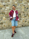 Indie Collarless Embroidered Jacket - Burgundy