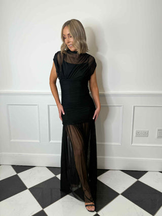 Blair Sheer Mesh Maxi Dress - Black