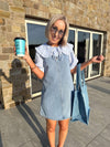 Casie Striped Frill Neck Blouse - Blue