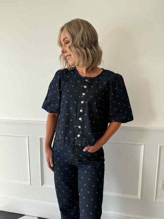 Pal 2/4 Dot Denim Top - Dark Blue Denim