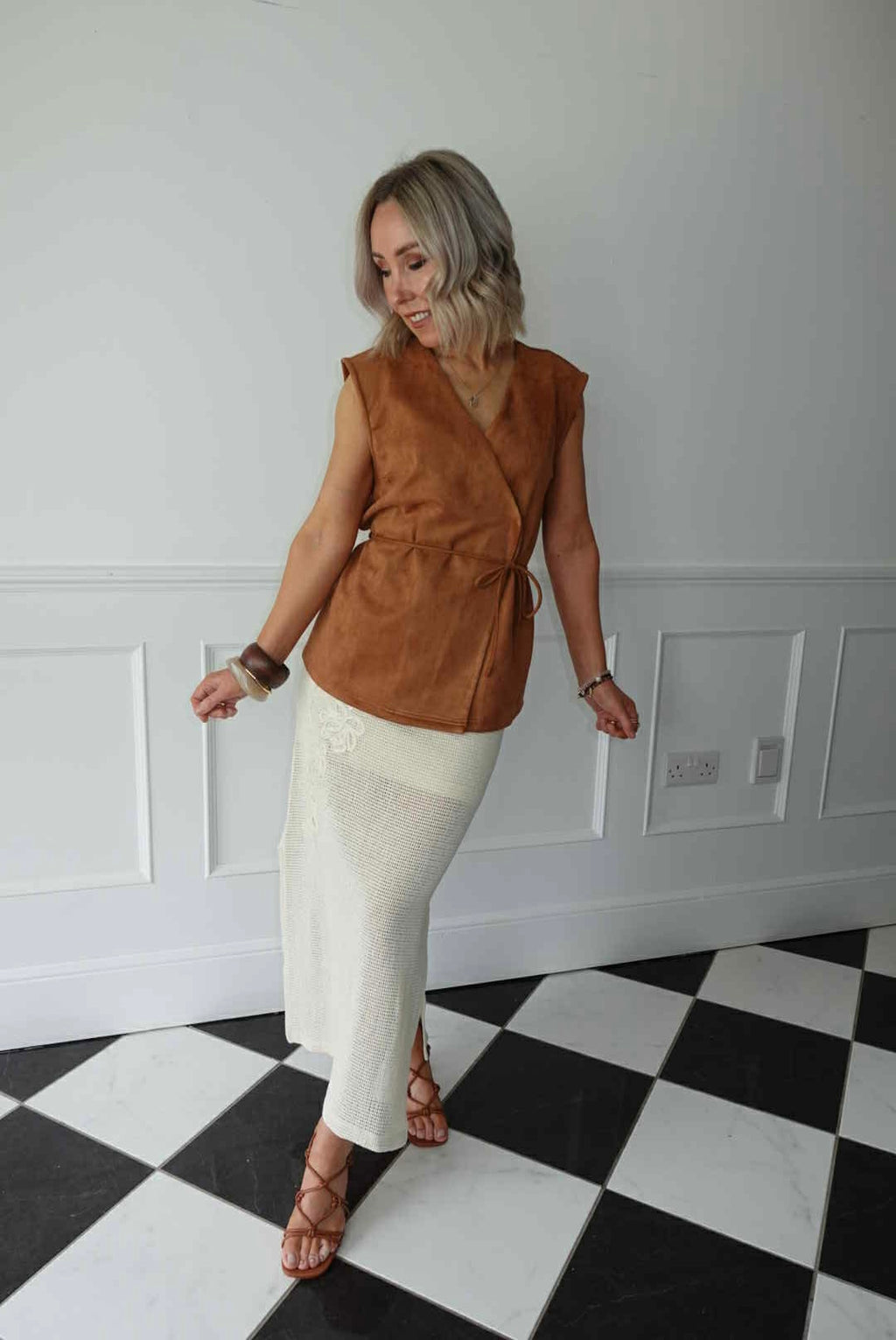 Sigga Faux Suede Waistcoat - Rawhide