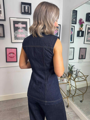 Nua Fitted Denim Waistcoat - Indigo