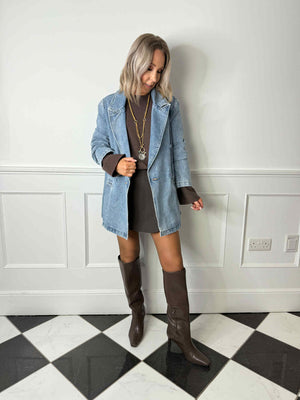 Viva Double Breasted Demin Blazer - Vintage Blue