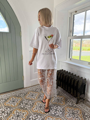 Olive Ice Cocktail Glass Oversized T-Shirt - White
