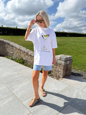 Olive Ice Cocktail Glass Oversized T-Shirt - White