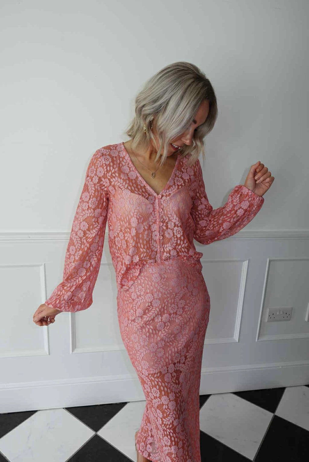 Hibo Lace Long Sleeved Top - Ballerina