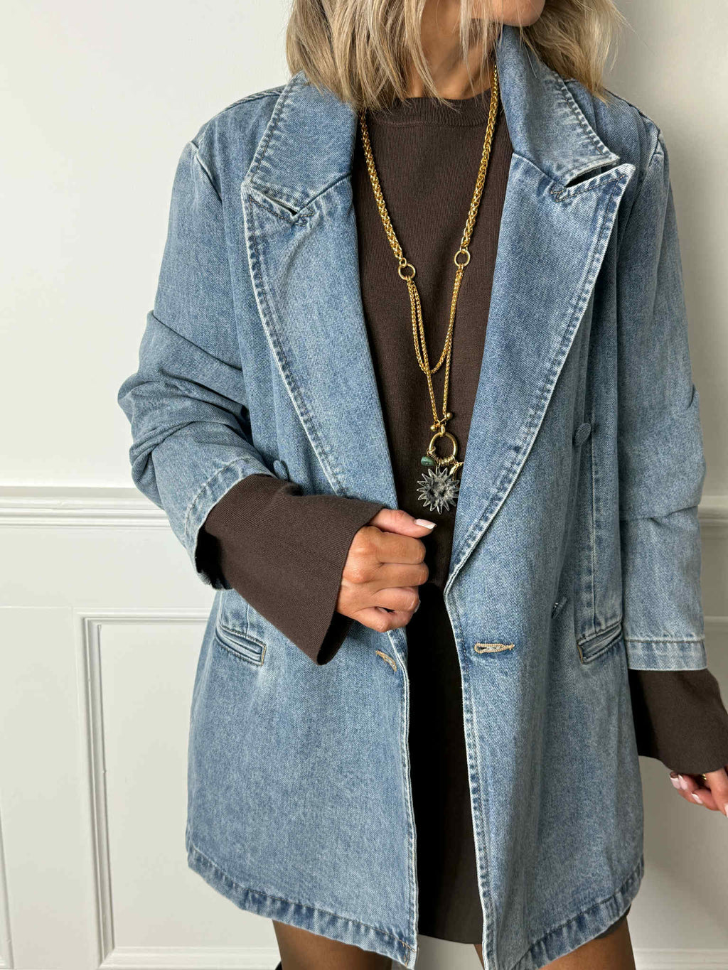 Viva Double Breasted Demin Blazer - Vintage Blue