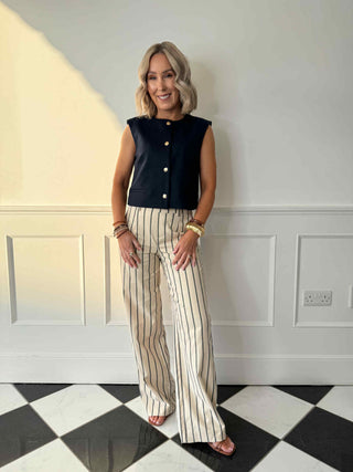 Lisa Wide Leg Trousers - Sandshell/Narrow Black