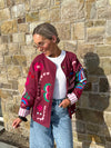 Indie Collarless Embroidered Jacket - Burgundy