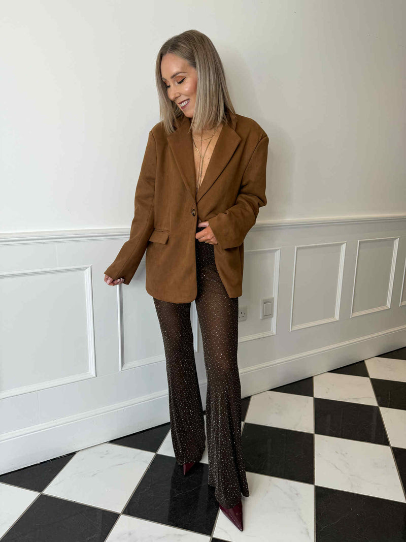 Libby Sheer Embellished Flare - Brown