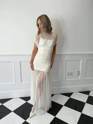 Blair Sheer Mesh Maxi Dress - Cream