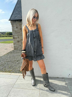 Oregon Acid Wash Denim Dress - Black