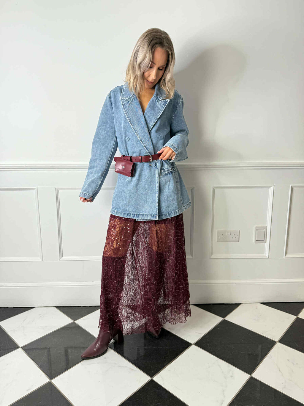 Viva Double Breasted Demin Blazer - Vintage Blue