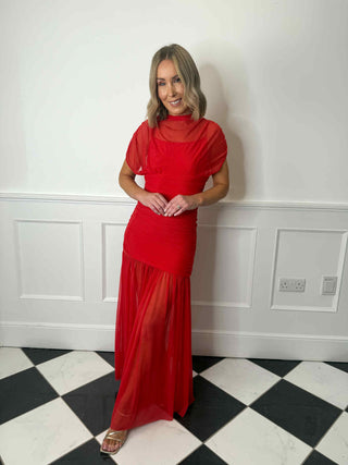 Blair Sheer Mesh Maxi Dress - Red