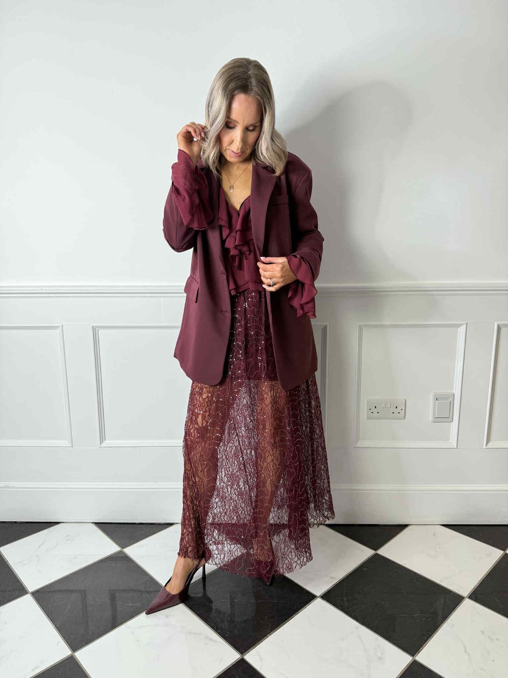 Neve Sheer Sequin Skirt - Wine