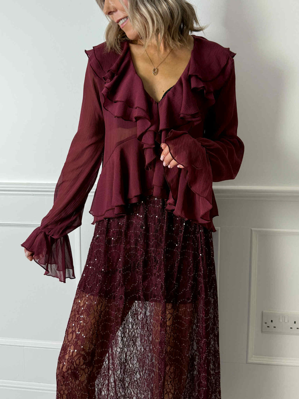 Neve Sheer Sequin Skirt - Wine