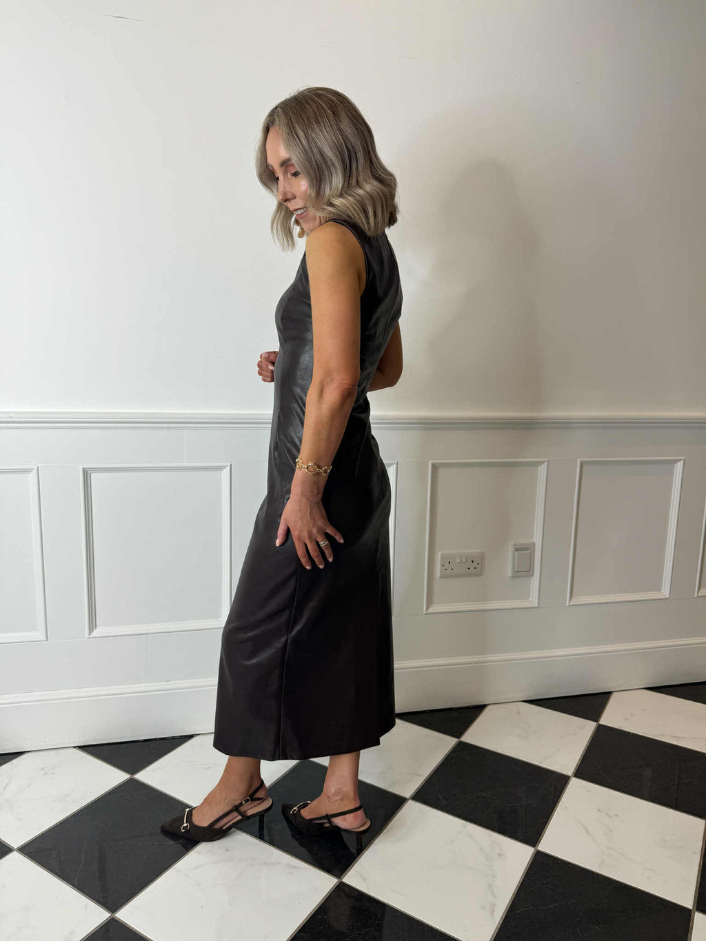 Elana Coated Midi Dress - Coffee Bean