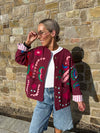 Indie Collarless Embroidered Jacket - Burgundy